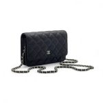 CHANEL сумка Woc кожа икра в клетку черная серебро