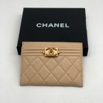 CHANEL визитница кожа Caviar в клетку 3 полоски бежевая фурнитура золото