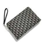 DIOR борсетка тканевая с черным жаккардом на бежевом фоне