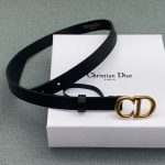 DIOR ремень черный кожа узкий с золотой пряжкой CD