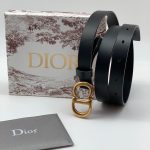 DIOR ремень черный узкий с золотой пряжкой CD