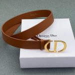 DIOR ремень коричневый широкий с золотой пряжкой лого CD