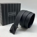 Ermenegildo Zegna ремень двухсторонний кожаный черный того с белой строчкой и глянец черная глянцевая пряжка Z