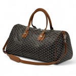 GOYARD дорожная сумка канва с кожаными ручками и ремнем коричневого цвета