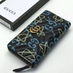 GUCCI кошелек гладкая кожа черный с зелеными звездами