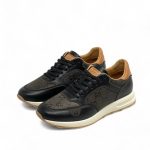 GUCCI кроссовки черная кожа серый текстиль коричневая пятка