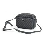 GUCCI мессенджер серый из канвы в монограмму маленький с наружным карманом на молнии