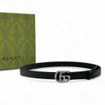 GUCCI ремень 18 мм черный гладкая кожа пряжка GG серебро