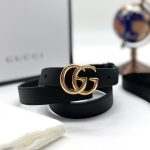 GUCCI ремень черный тонкий гладкая кожа пряжка GG золото