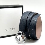 GUCCI ремень кожа монограмма синий пряжка GG серебро