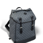GUCCI Рюкзак синий из канвы в монограмму с клапаном и карманом на молнии