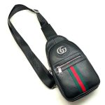 GUCCI слинг черный кожа того красно-зеленая полоса и большой логотип серебро