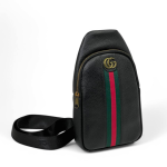 GUCCI слинг из черной кожитого зелено-красная полоска по центру фурнитура золото