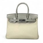 HERMES Birkin 30см сумка комбинированная серая кожа того-крок серебро