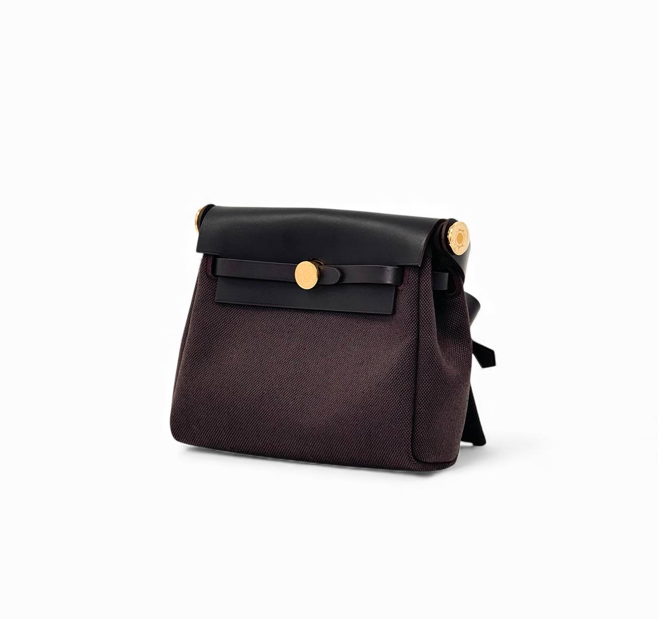 hermes-herbag-mini-20-sm-tekstil-korichnevaya-zoloto.jpg HERMES Herbag Mini 20 см текстиль коричневая золото — изображение 1
