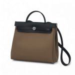 HERMES Herbag сумка 31 см коричневый текстиль черная кожа серебро