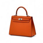 HERMES Kelly 25 см сумка оранжевая кожа эпсон серебро