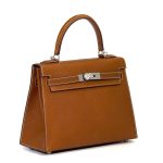 HERMES Kelly 28 см сумка кожа Барения кэмел серебро