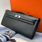 HERMES клатч Kellycut кожа Эпсом черный фурнитура серебро