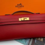 HERMES клатч Kellycut кожа Эпсом красный фурнитура золото