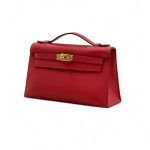 HERMES клатч POCHETTE 22 см красная кожа свифт золото