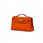 HERMES клатч POCHETTE 22 см оранжевая кожа свифт золото