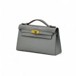 HERMES клатч POCHETTE 22 см серая кожа крокодила золото