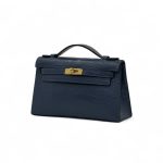 HERMES клатч POCHETTE 22 см синяя кожа крокодила золото