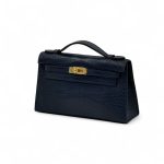 HERMES клатч POCHETTE 22 см темно-синяя кожа крокодила золото