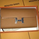 HERMES кошелек большой с клапаном механическая застежка кожа эпсом кэмел