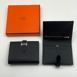 HERMES кошелек кожа Эпсом с хлястиком маленький черный фурнитура серебро