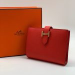 HERMES кошелек кожа Эпсом с хлястиком маленький красный фурнитура золото