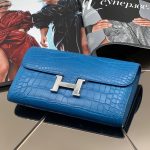 HERMES кошелек кожа крокодила с клапаном синий