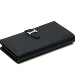 HERMES кошелек кожа Того с хлястиком черный фурнитура H серебро