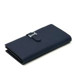 HERMES кошелек кожа Того с хлястиком синий фурнитура H серебро