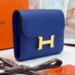 HERMES кошелек маленький с клапаном механическая застежка кожа эпсом синий