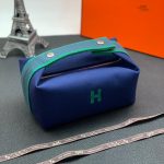 HERMES косметичка текстиль на молнии синяя