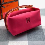 HERMES косметичка текстиль на молнии ярко-розовая