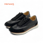 HERMES кроссовки черные кожа и замша тисненный логотип сбоку