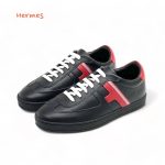 HERMES кроссовки черные с красной пяткой и лого с боку