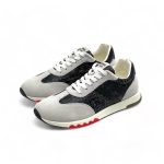 HERMES кроссовки серо-черные на белой подошве с красной вставкой