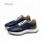 HERMES кроссовки синие кожа и ткань белая подошва