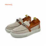 HERMES лоферы бежевые текстиль с лямкой из коричневой кожи