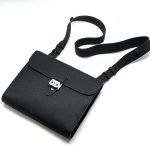 HERMES мессенджер кожа того черный с клапаном и застежкой тонкий