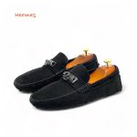 HERMES мокасины черные с кольцом и шипами