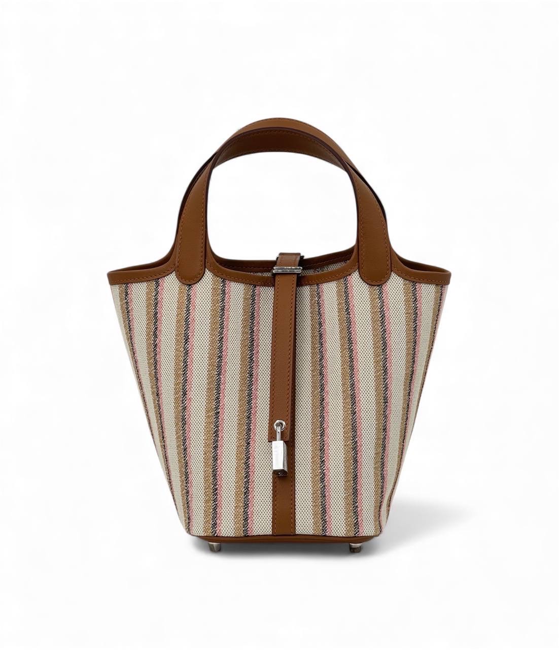 hermes-picotin-18-sm-sumka-tekstil-korichnevaya-kozha-serebro.jpg HERMES Picotin 18 см сумка текстиль коричневая кожа серебро — изображение 1