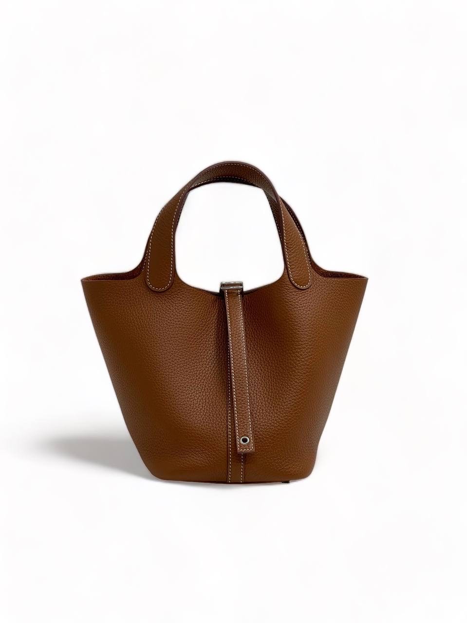 hermes-pikotin-18-sm-sumka-korichnevaya-serebro.jpg HERMES пикотин 18 см сумка коричневая серебро — изображение 1