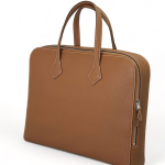 HERMES портфель кожа без плечевого ремня с глубокой молнией классический зернистая кожа горчичного цвета