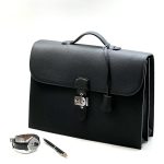 HERMES портфель кожа того черный с клапаном и застежкой