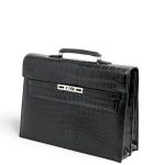 HERMES Портфель крокодил черный с клапаном с замком на двух лямках